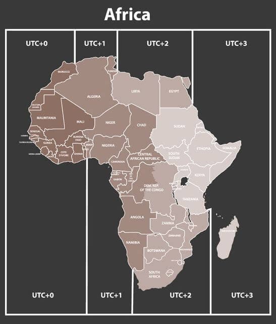 Africa Time Zone Map - African Time Differences