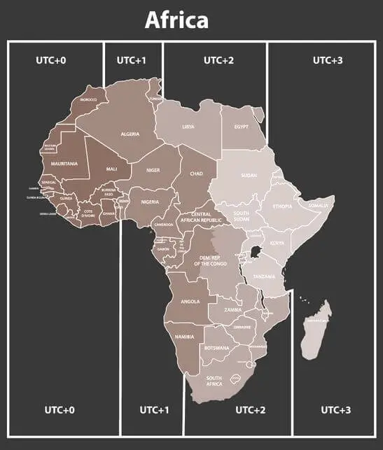 Carte des fuseaux horaires de l'afrique