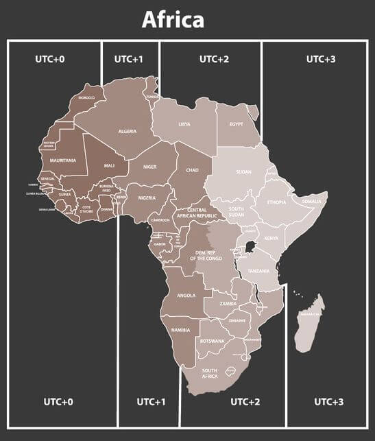 Carte des fuseaux horaires de l'afrique