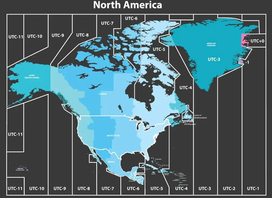 Carte des fuseaux horaires d'Amérique du nord