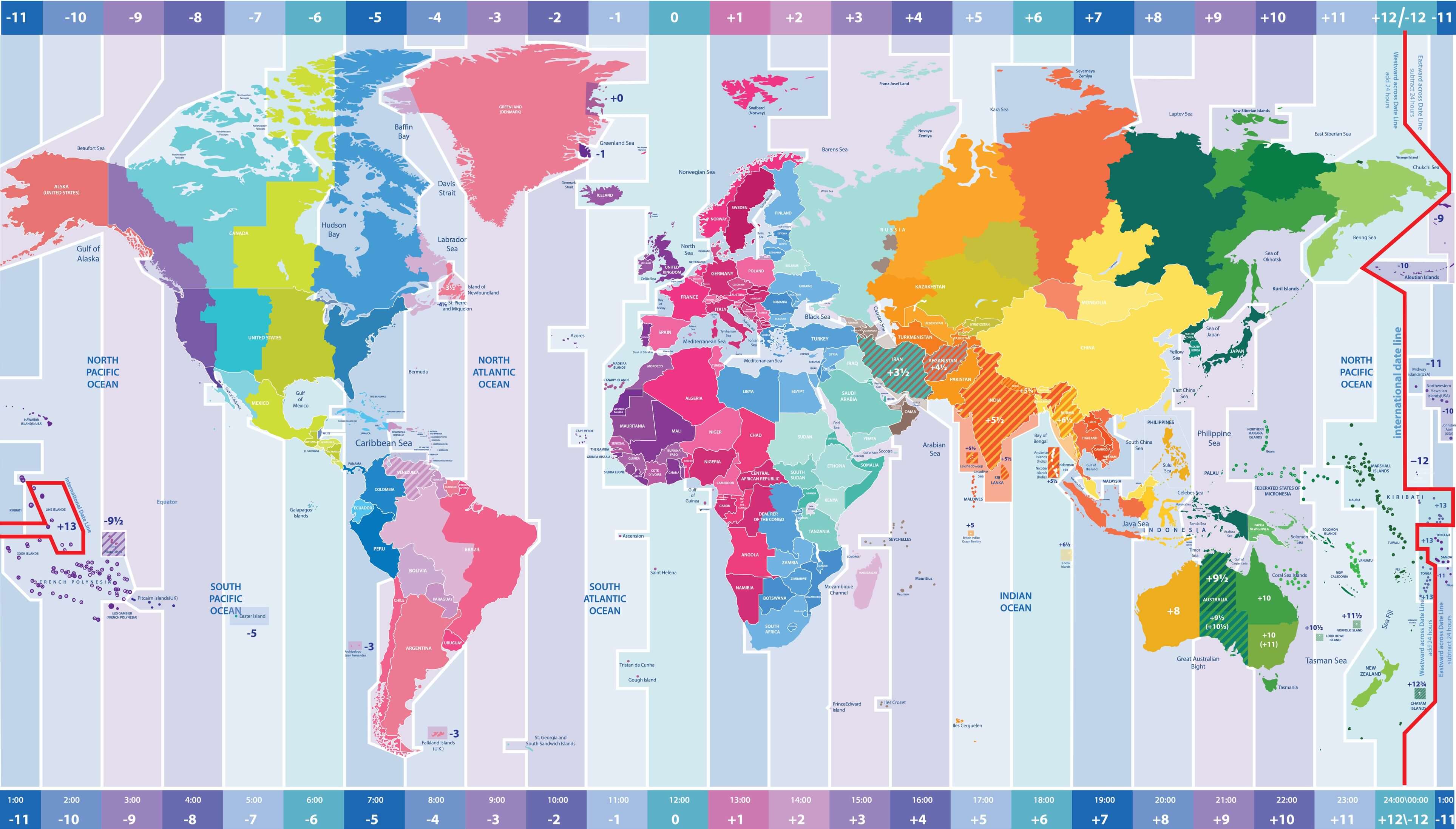 Carte des fuseaux horaires du monde